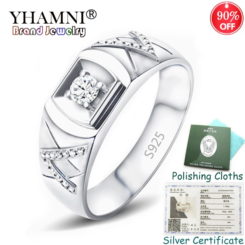 

Free Sent Certificate! 100% Original 925 Solid Silver Rings Gift For Men Natural 0.5Ct CZ Zircon Wedding Rings Fine Jewelry L077