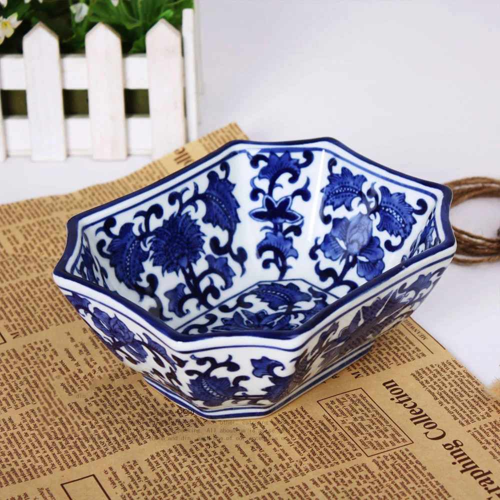 European dry fruit tray blue and white underglaze and paintedirregular shape ceramic fruite plate 3