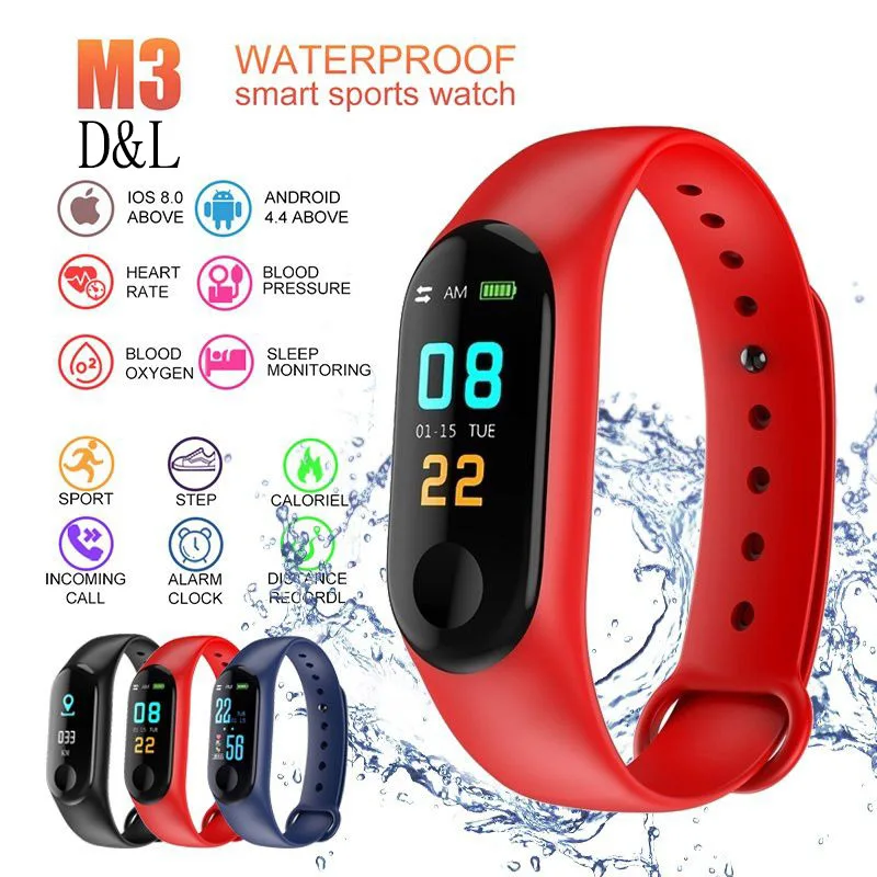 

NEW M3 Color Screen Wristband USB Charging Smart Bracelet IP67 Waterproof Bluetooth 4.0 Smartbands Alarm Reminder Sports Step