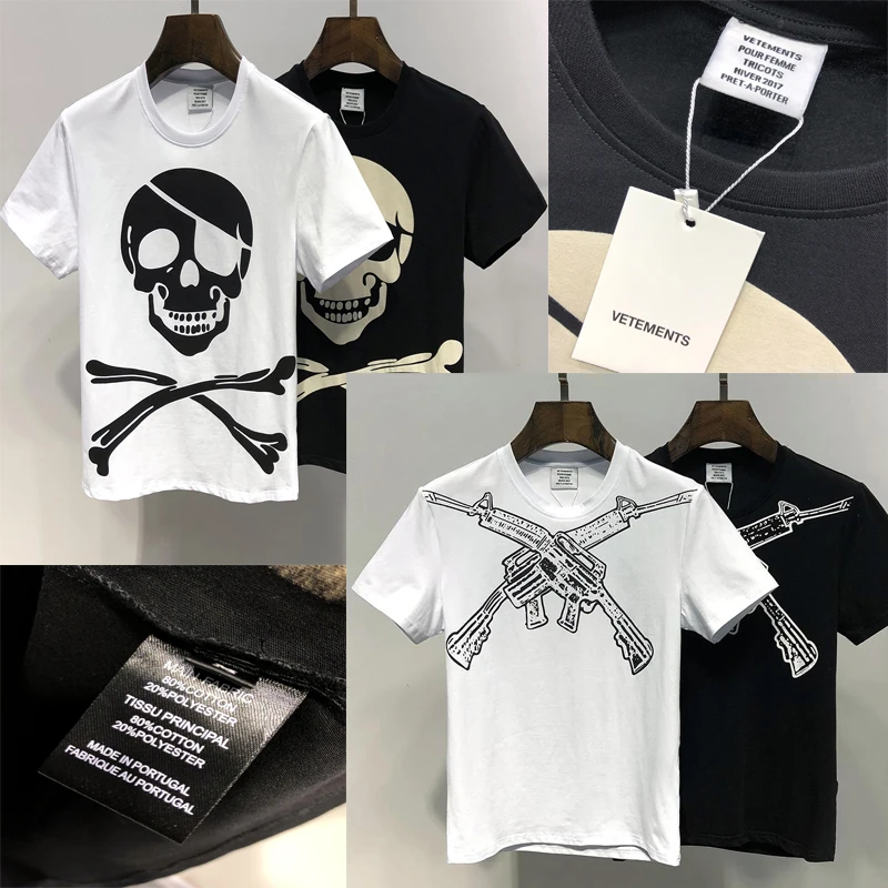 

19ss Vetements Tshirt skull Print 1:1 real tags High Quality cotton Top Tees Streetwear skateboard Hip Hop heron preston tshirt