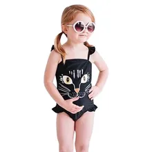 Детский слитный купальник для маленьких девочек; купальный костюм с принтом кота; купальный костюм; пляжная одежда; боди; Монокини; комбинезон; Монокини; C0112