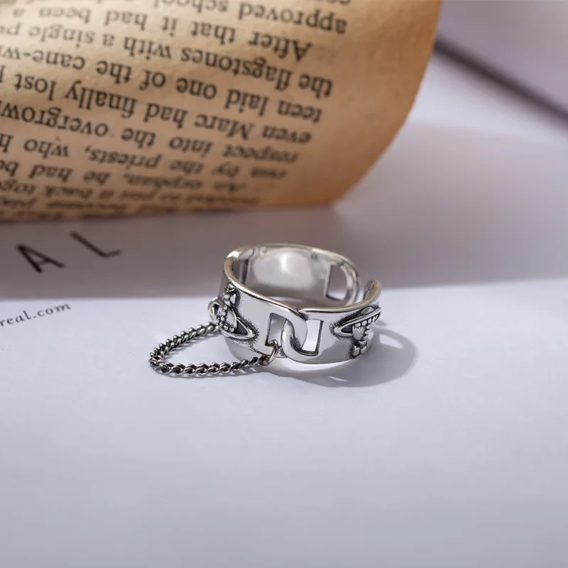 Антикварное кольцо с планетой, регулируемое широкое 925 пробы, серебряное кольцо, роскошные ювелирные изделия, старое Винтажное кольцо с цепочкой для женщин,, Черная пятница, предложения