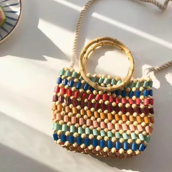 

New Lady Handbag Shoulder Bags Manual Weaving Colored Beaded Bag Fashion Lady Summer Travel Bohemia Casual Handmade Totes