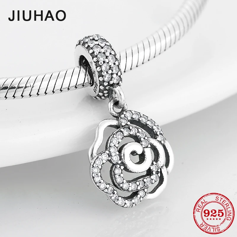 

Fashion Women Rose Flowers 925 Sterling Silver Charms Pendant Beads Fit Original Pandora Diy Bracelet Jewelry