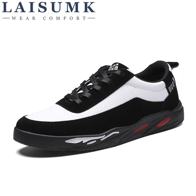 

LAISUMK New 2019 Men Casual Shoes PU Leather Shoes Men Autumn Winter Fashion Breathable Comfortable Lace Up Flat Shoes Men