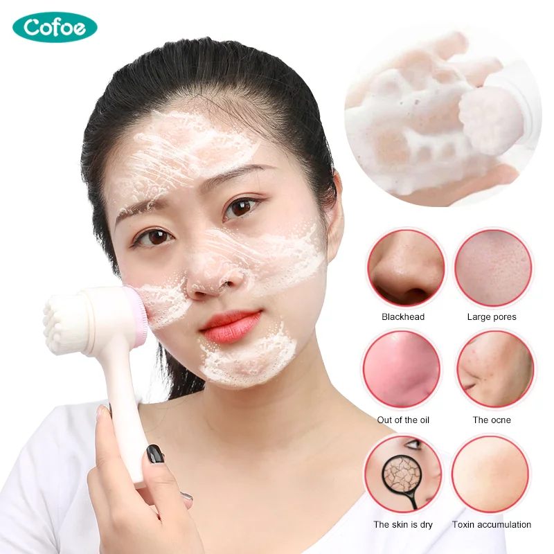 

Cofoe Double Side Silicone Facial Cleanser Massage Brush Mini Portable 3D Face Clean Vibration Massage Face massage