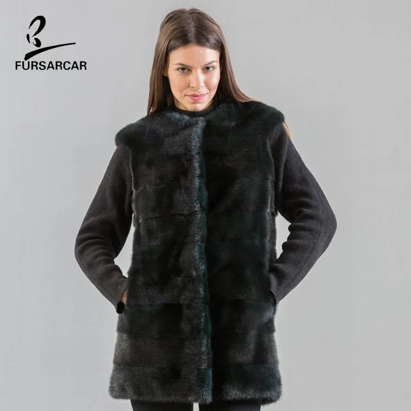 Меховой Sarcar, новинка, темно-зеленый натуральный мех норки, зимнее пальто для роскошных женщин, жилет из натурального меха, жилет из натурального меха, женская мода
