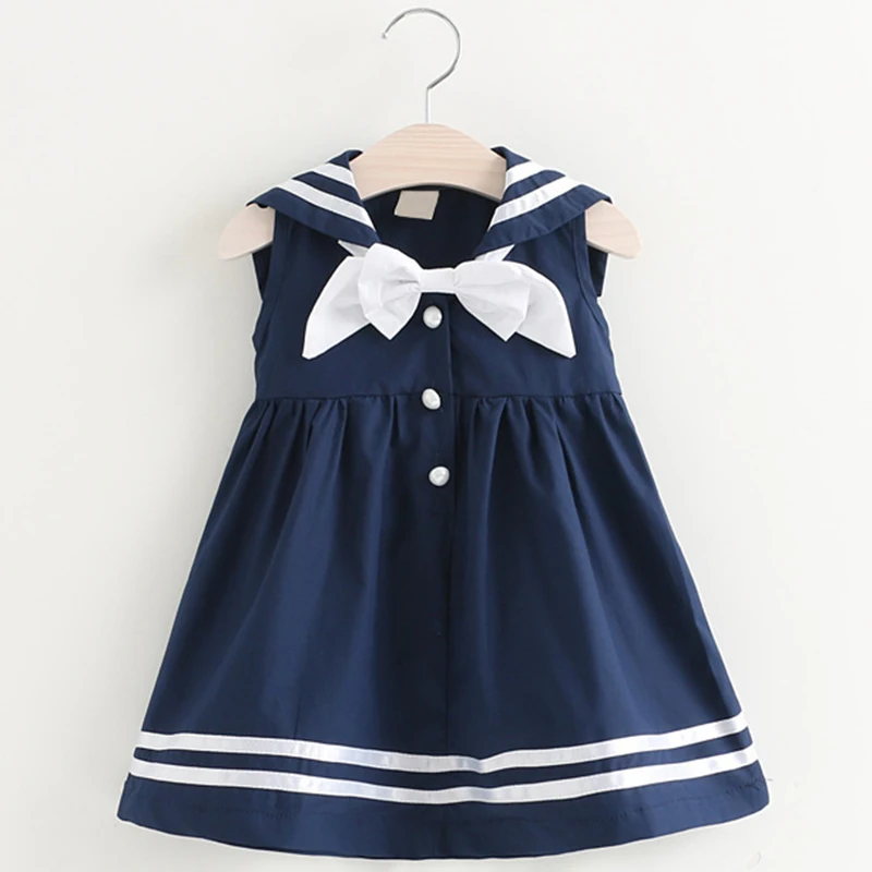 

Girls Summer Dress 2019 New Preppy Fashion Style Children Sleeveless Bow Striped Princess Dress For 2-6Y Baby Navy Wind Dresses