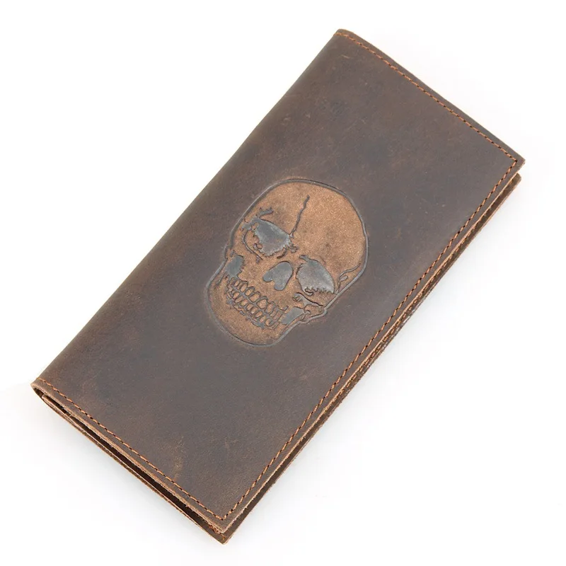 

New crazy horse leather men wallets clutch multi card bit designed big wallet high end men's purse long wallet brown J8114