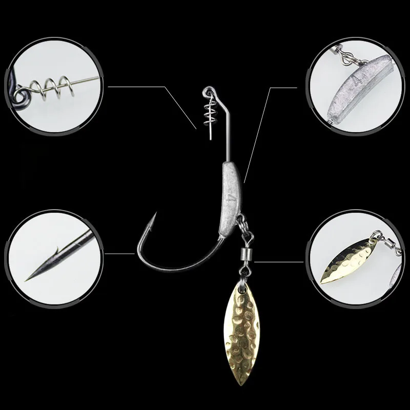 WALK FISH 3PCS/Lot Offset Fishing Hooks Lead Weighted Crank Hook with Spoon Soft Baits Hook Add Lead Weight Worm Hook