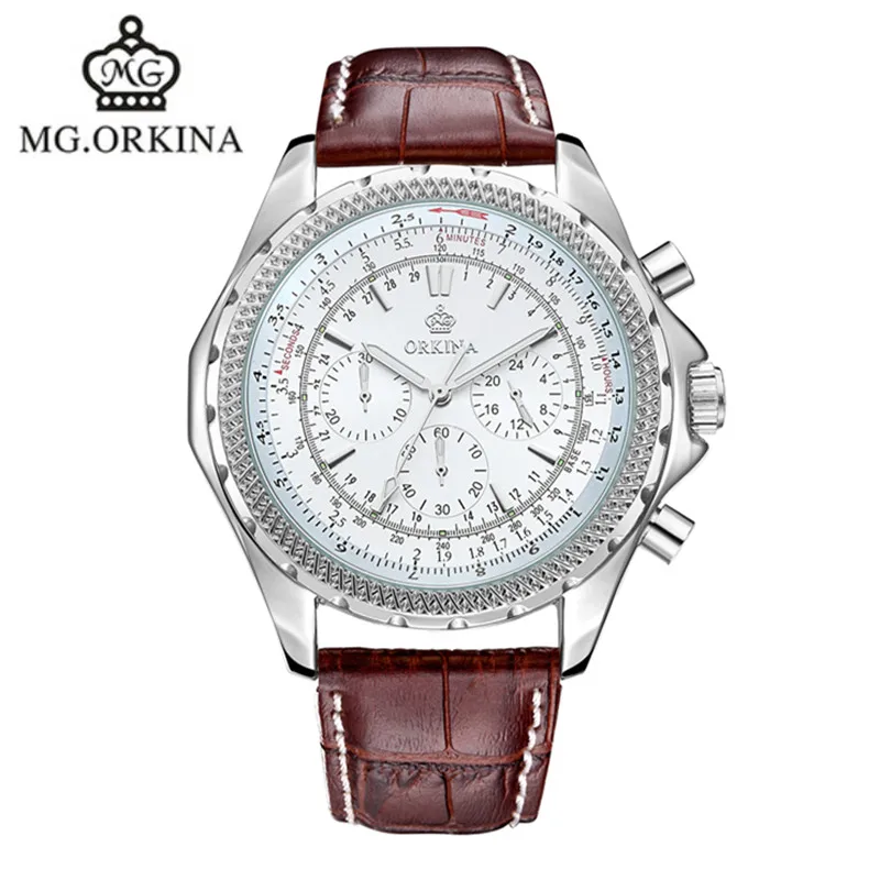 NEW ORKINA brand leather belt quartz watch fashion business table waterproof man watches 2016 brand luxury