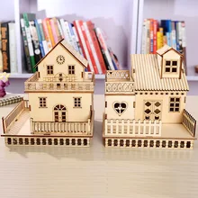 3D Home Decoration Wood Craft Wooden Doll LED House Miniature DIY Furniture LED Lighted Villa Figurine Gift Children Toy Crafts