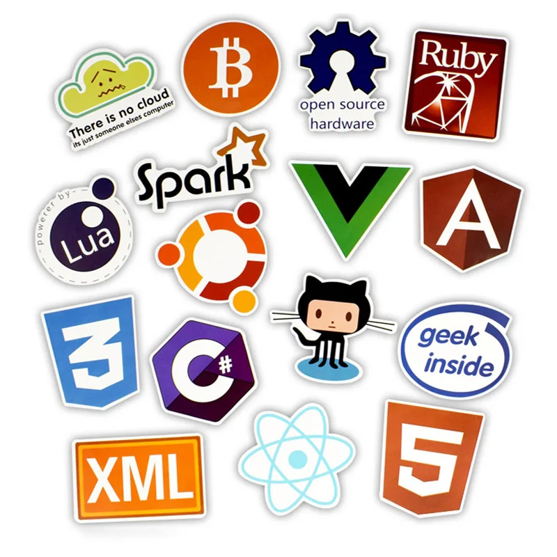 50Pcs DIY Stickers Internet Java JS Php Html Cloud Docker Bitcoin Programming Language APP Logo Cool Stickers for Laptop Car