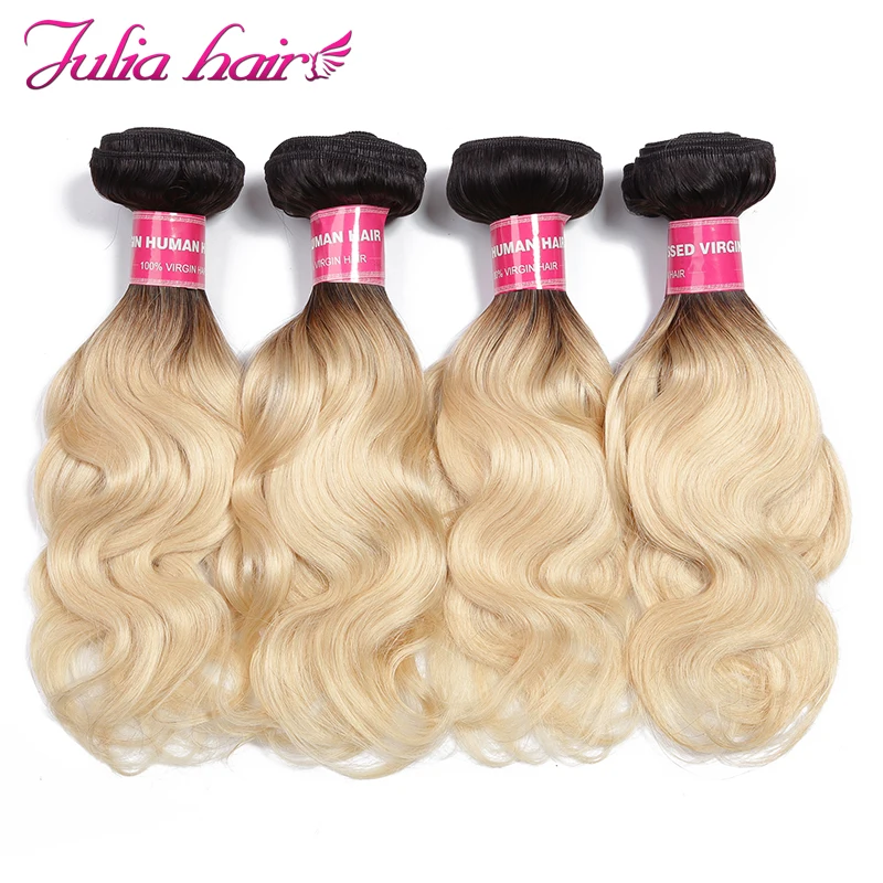 

Ali Julia Hair Brazilian Ombre Hair T1B/613 Body Wave 100% Human Hair Weave Bundles Remy Hair Extension Double Weft