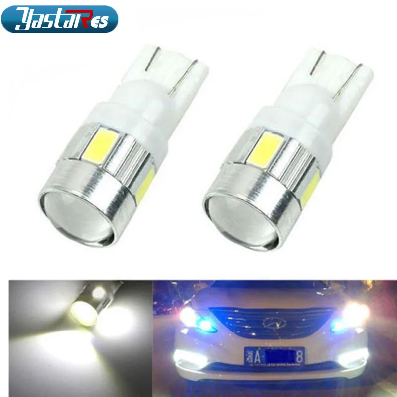 2x 2018 New update 4 colors T10 LED Auto Car Light Bulb 5730 SMD 6 LED W5W 12V Interior Parking Projector Lens Free Shipping