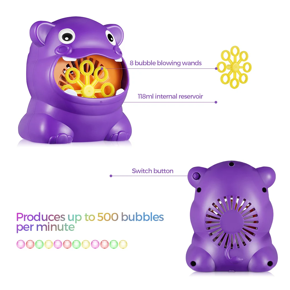 New Cute Hippo shape Full Automatic Bubble Machine Blower Maker Party