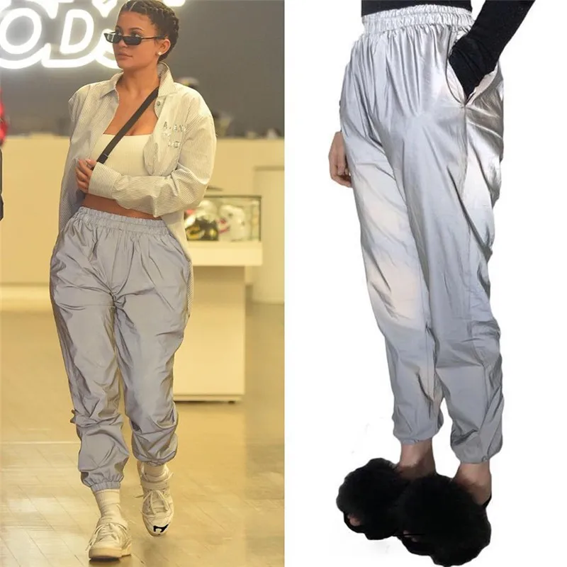 

Harajuku Flash 3M Reflective Pants Women Joggers with Pockets Hip Pop Sweatpants Streetwear Ankle Length Trousers