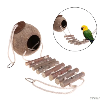

Bird Parrot Toy Nest Hut Cage Natural Coco Hideaway with Ladder Y110-Dropshipping