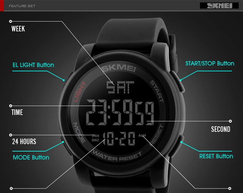 SKMEI Брендовые мужские часы светодиодный цифровые часы мужские наручные часы черный будильник 50 м водонепроницаемые спортивные часы для мужчин Relogio Masculino