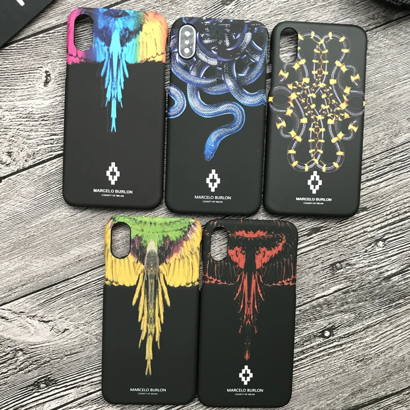 

Hot snake marcelo burlon hard plastic cover case for iphone 6 6S S plus 7 7plus 8 8plus X 5 5S SE 10 Wings pattern phone cases