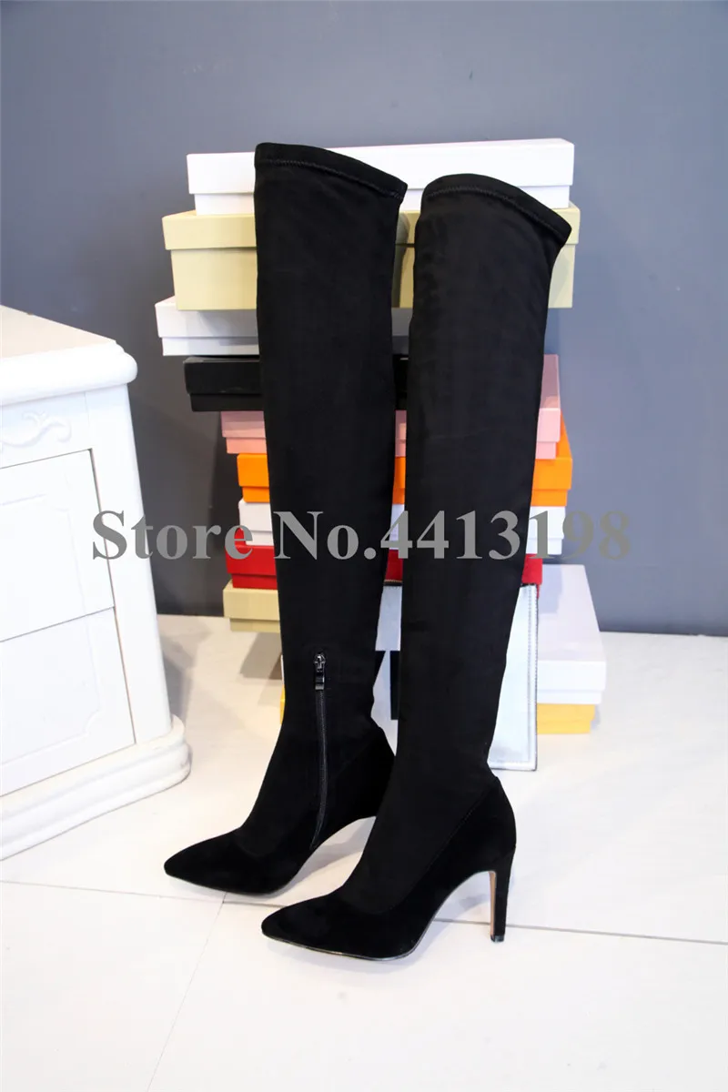 Spitz Hohe Picture As knie Schwarz Für Dünne Wildleder Europäischen Frauen Neueste Schuhe herbst Über Oberschenkel die Frühjahr Fersen Stiefel Zip Xq1tggWHwB