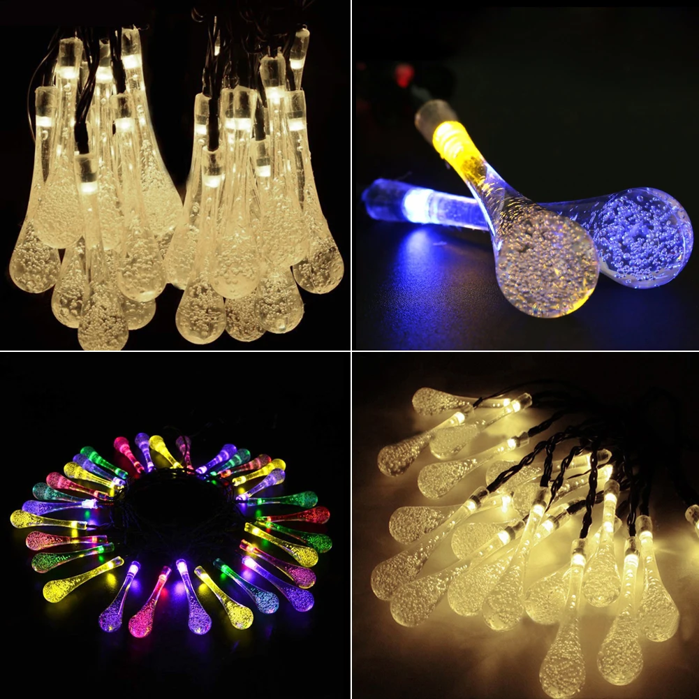 

TSLEEN Solar Powered Water Drop LED Fairy String Lights Outdoor Wedding Party Decor Christmas Xmas Tree Decorations