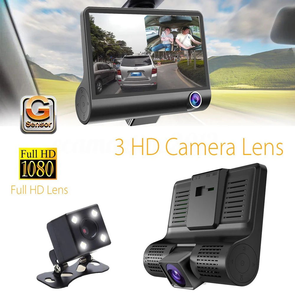 

Car DVR Camera 4'' HD Dual Lens Car Running recorder with Rear view three camera Night vision Multi-functional multilingual