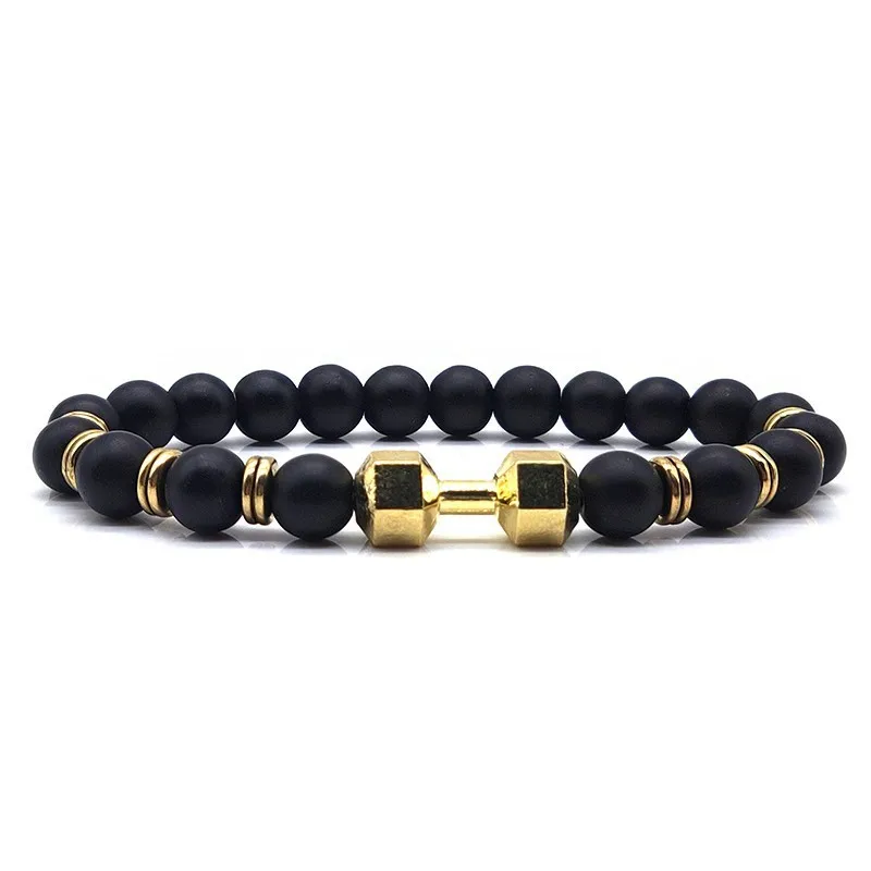 

2019 Fashion New Bracelet Men Stone Bead Classic Men Bracelet Charm Dumbbell 8mm Bead Bracelet For Men Jewelry Gift