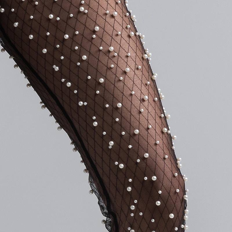 AKIRA Women's Pearl Embellished Sheer Mesh Fishnet Skinny Leggings (4)