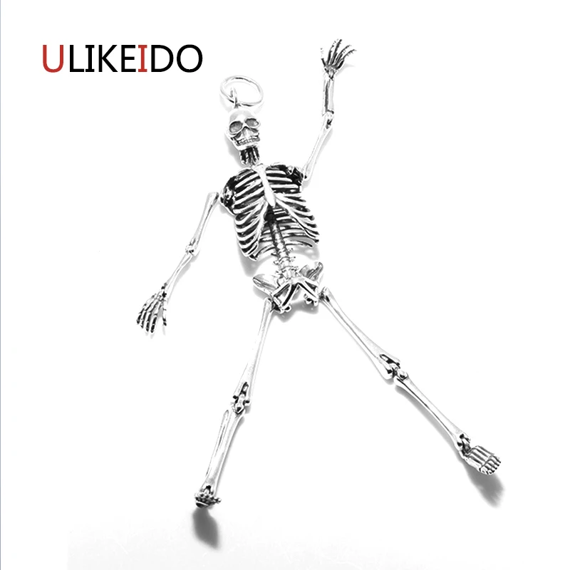

Pure 925 Sterling Silver Jewelry Skeleton Charm Punk Pendants for Men Thai Silver Cross Necklace Vintage Chain Fine Gift 633
