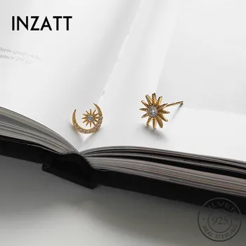 

INZATT Real 925 Sterling Silver Cute Zircon Moon Sun Stud Earrings For Fashion Women Party Fine Jewelry Trendy 2019 Accessorie