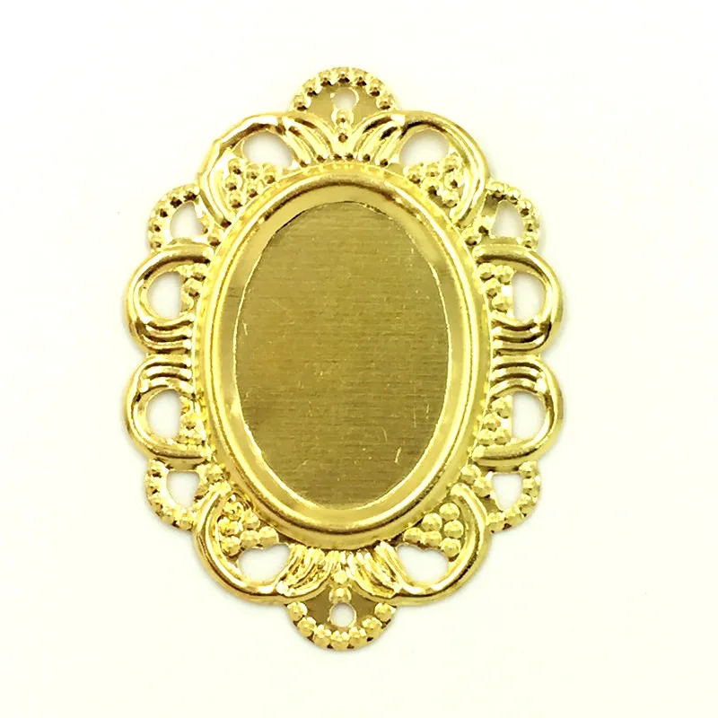 

100Pcs Gold Plated Flower Pattern Hollow Connectors Oval Frame Setting Craft DIY Jewelry Making 32x24mm Fit Cameo 13x18mm