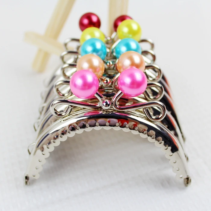 

10pcs/lot Semicircle 8.5CM Lovely Candy bead bronze Thicken Metal Purse frame Kiss Clasp Bag Accessories FK04 Free shipping