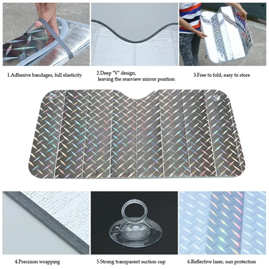 

New Car Car Sunshade Cover 1PC Foldable Windshield Laser film Visor Cover Front Rear Block Window Sunshade 35