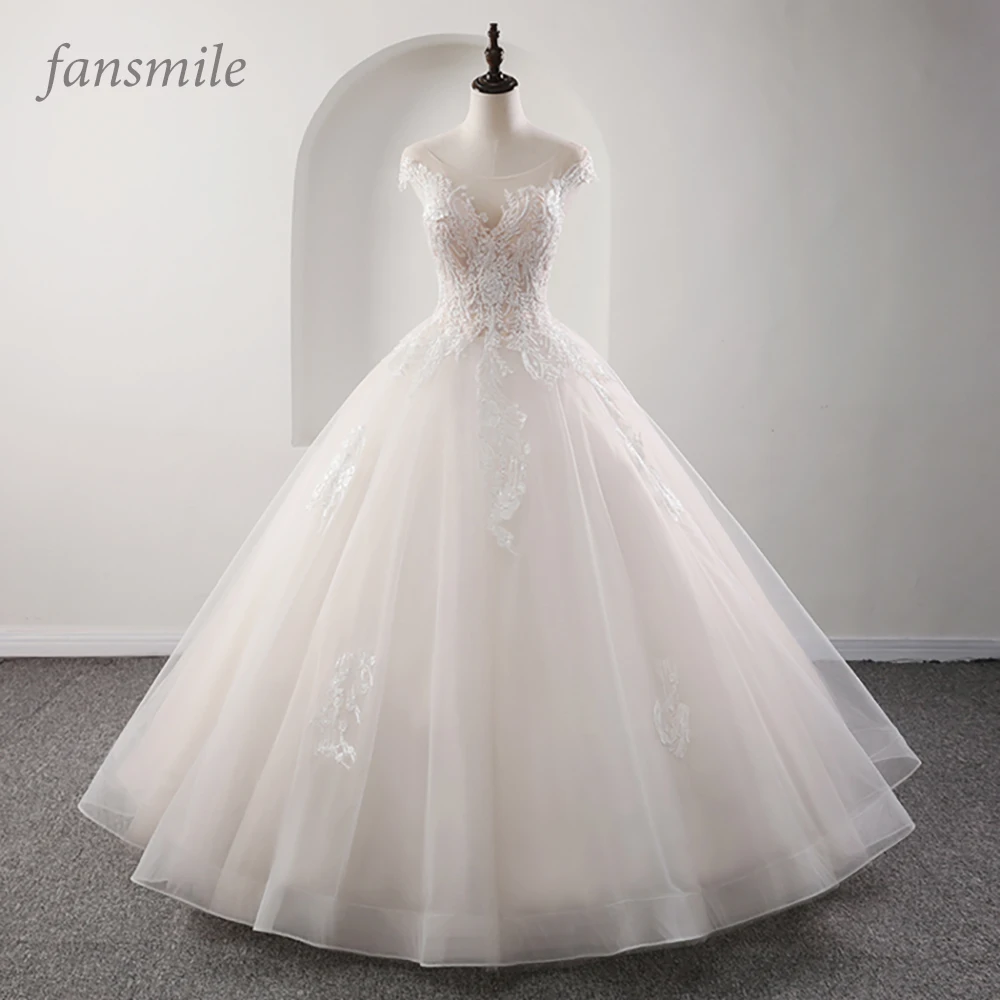 Fansmile Иллюзия Принцесса Свадебное бальное платье Свадебные платья Vestido De Noiva размера плюс Индивидуальные Свадебные платья FSM-561F