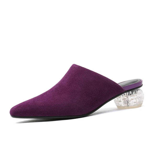 purple suede mules