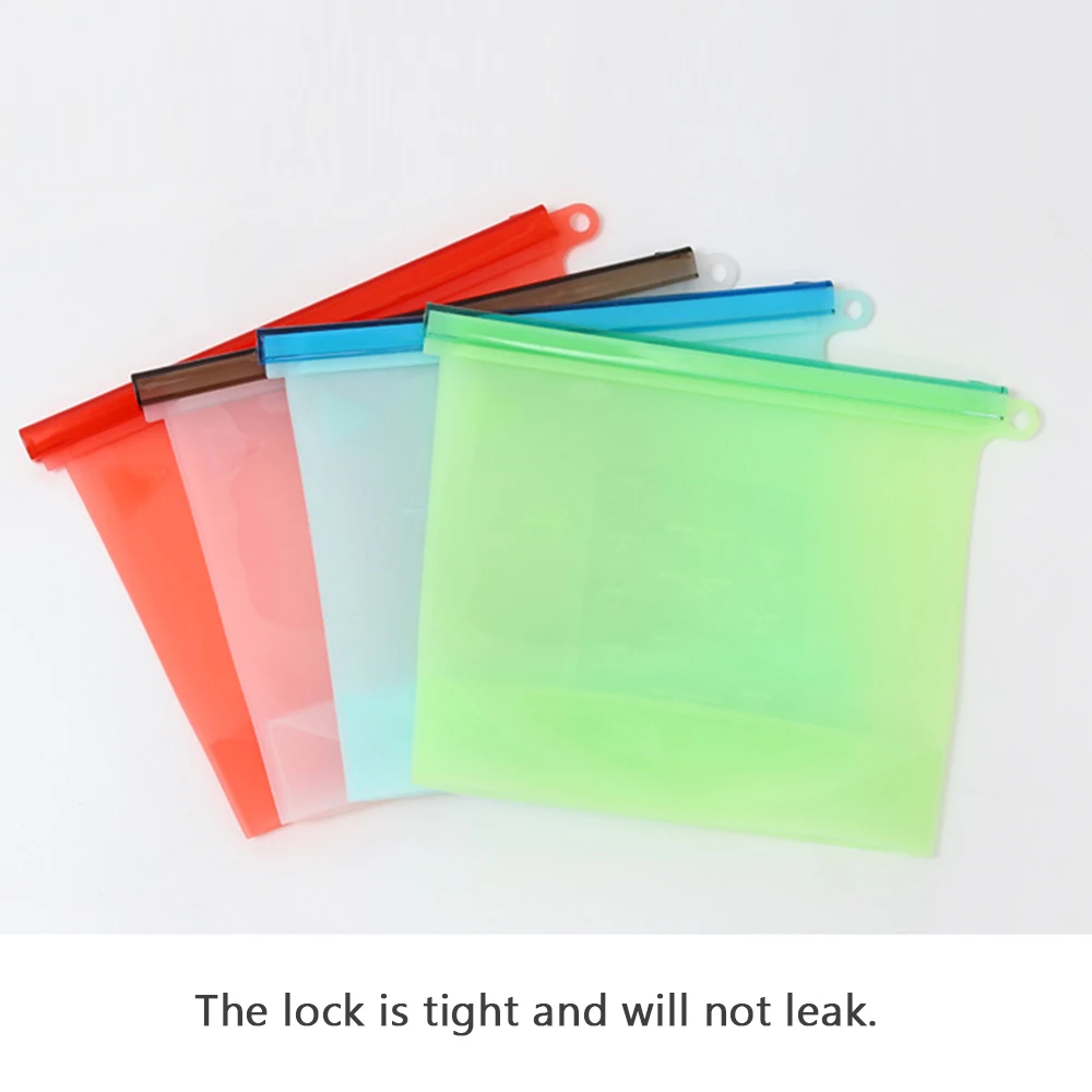 Kitchen Tool Food Silicone Fresh Bag Reusable Vacuum Sealed Freezer Bag Slide Lock SnacksSandwichesMeat Marinades Storage Bags (6)