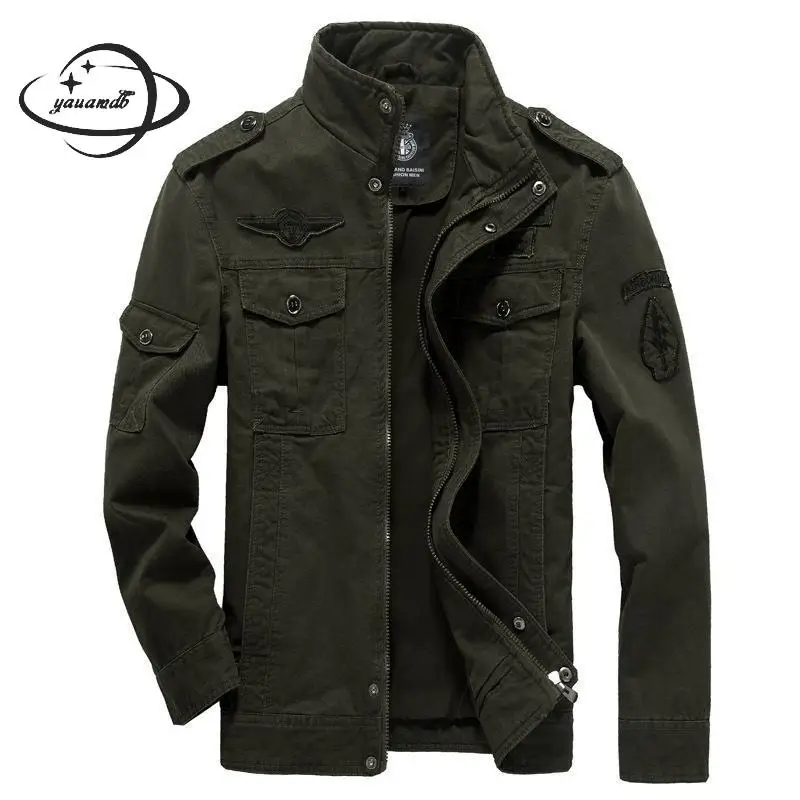 

Yauamdb Men Jacket Spring Autumn Size M-6xl Cotton Male Stand Collar Coat Solid Pockets Outerwear Zipper Clothing Y93