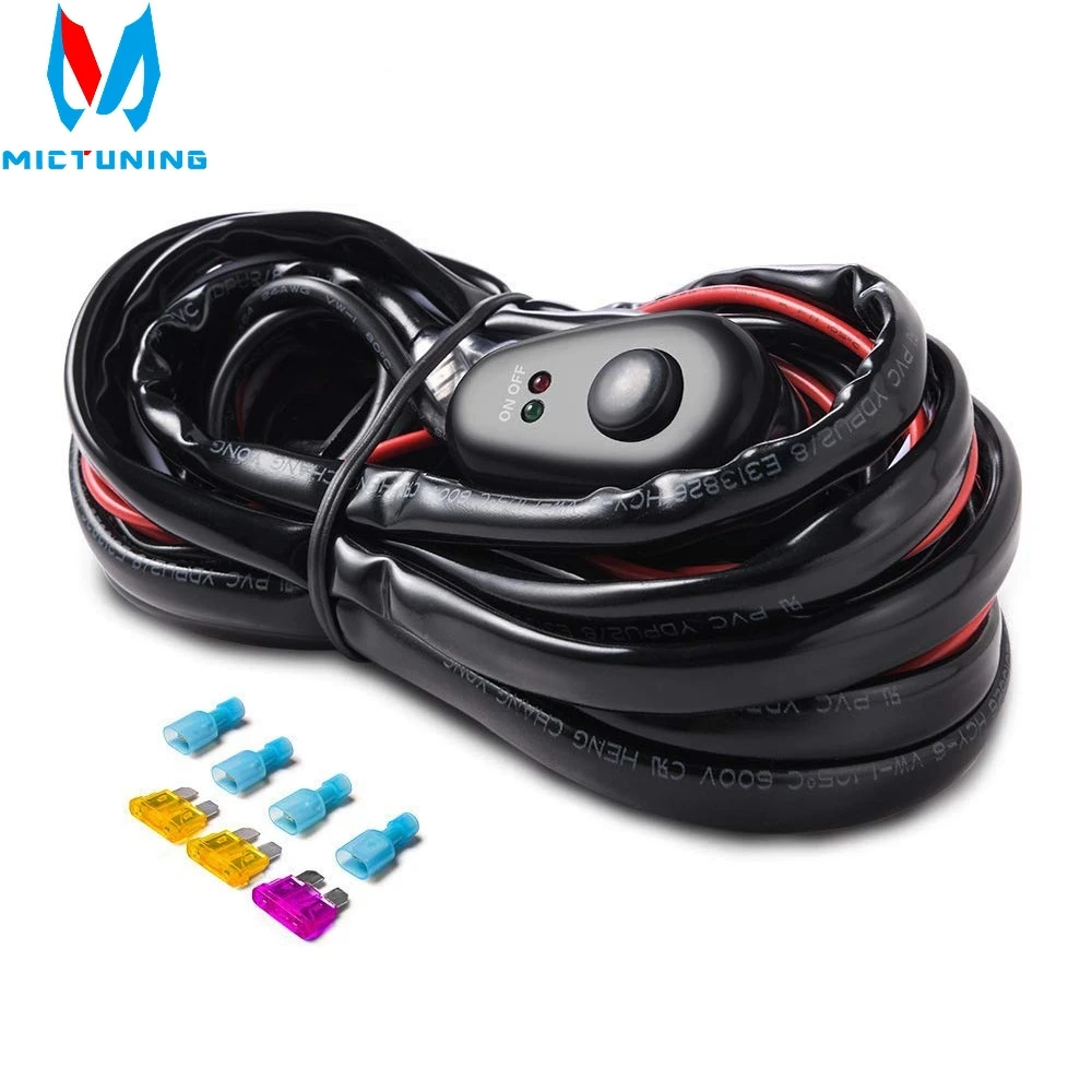 MICTUNING HD 300w LED Light Bar Wiring Harness Fuse 40Amp Relay ON-OFF Waterproof Switch 1Lead