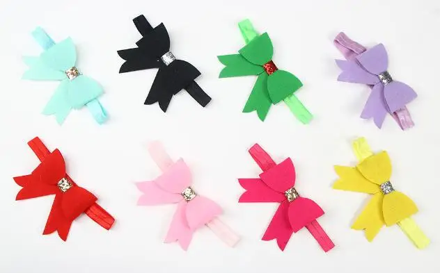 

2017 New 10Pcs/lot Cute Vintage turban Girl Felt Bow Elastic Headband Hair Accessories Shiny Knotted Hair Bow Girl Headband