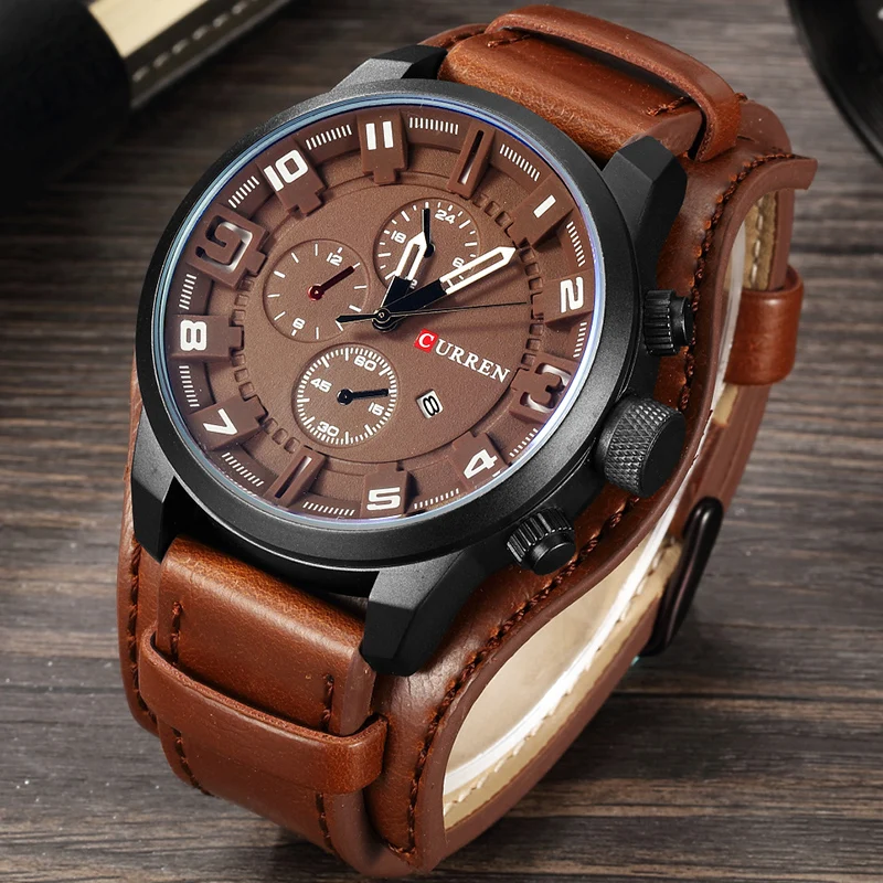 Baratos CURREN 2019 nuevos relojes de cuarzo de moda para hombres, reloj de pulsera deportivo de cuero para hombres, reloj de fecha militar para hombre, reloj Masculino