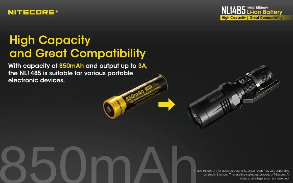 2 шт. NiteCore NL1485 14500 3,7 в 850 мАч Выход MAX 3A литий-ионный аккумулятор с защитой против NL147