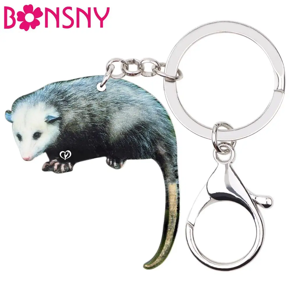 

Bonsny Acrylic Cute Possum Keychain Fashion Wild Animal Jewelry For Women Keyrings Girls Bag Car Purse Charms Gift Accessory