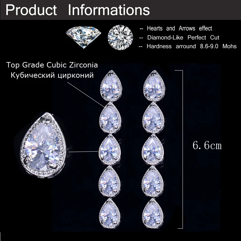 CWWZircons великолепный модного серебристого цвета длинные висячие серьги-капли с кубическим цирконием для женщин, ювелирные изделия для вечеринок CZ170