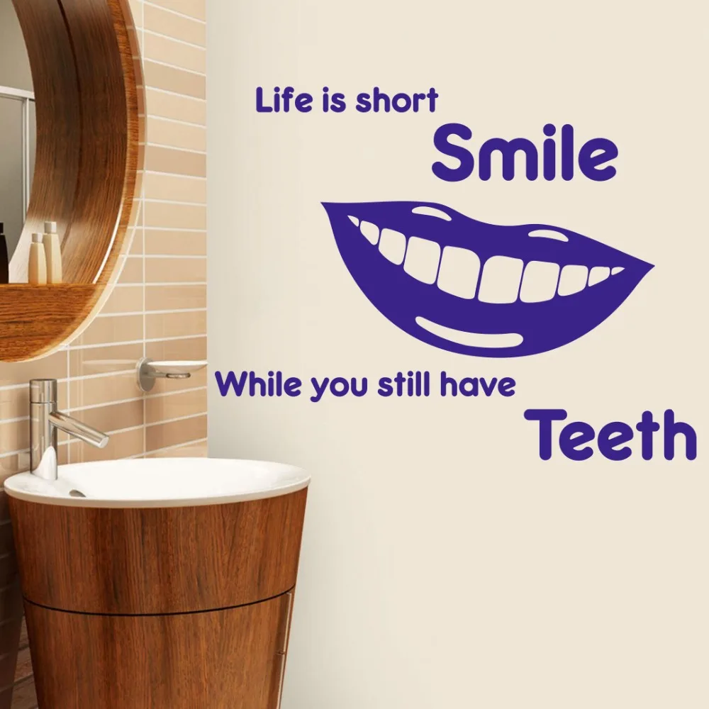 Life Is Short Smile Quote Teeth Wall Decal Bathroom Dentist Dental Clinic Tooth Wall Sticker Vinyl Art Mural  (4)