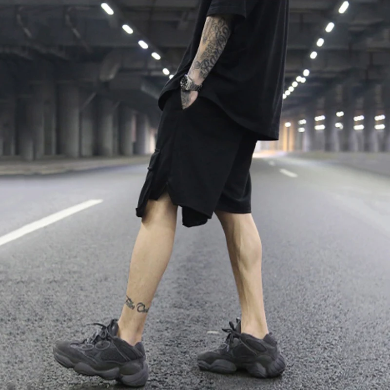 Летняя Корейская версия тренда Мужские Двойные поддельные два человека черные свободные повседневные мужские и женские парные пять брюк