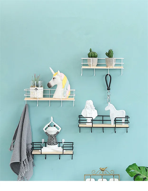

Nordic Style Wooden Iron Wall Shelf Wall Mounted Storage Rack Organization For Bedroom Kitchen Home Decor DIY Wall Decor Holder