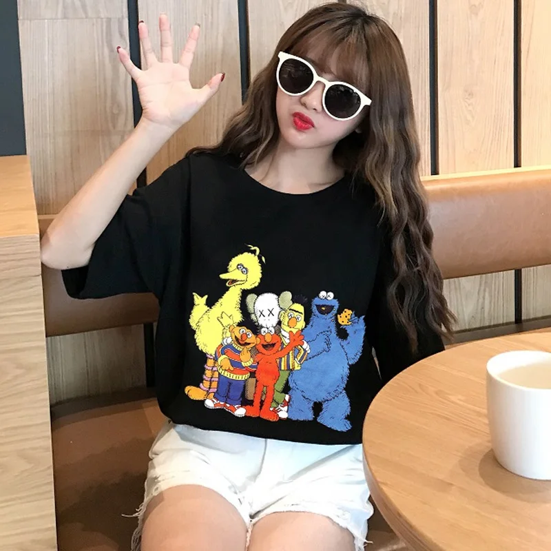 

Summer casual T Shirt Women Harajuku Short Sleeve Funny Ulzzang T-Shirt korean kawaii Tshirt Cartoon black white Top Tees Female