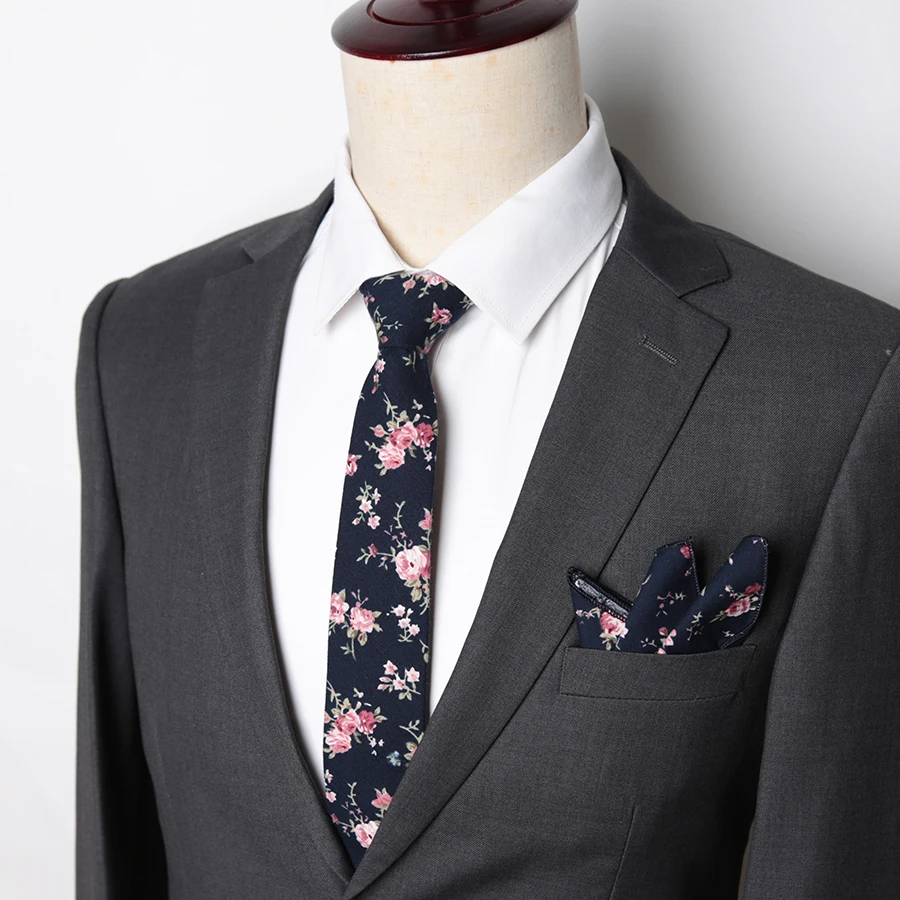 Для мужчин с галстуком комплект модный принт цветок Узкие галстуки для мужчин Англия Хлопок Аксессуары для галстуков вечерние подарок мужчине свадебное платье шеи галстук