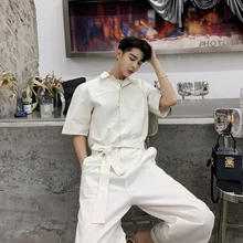 Мужская мода уличная хип хоп брюки-карго Брюки шаровары мужские летние с коротким рукавом Свободные повседневные рубашки брюки-комбинезоны